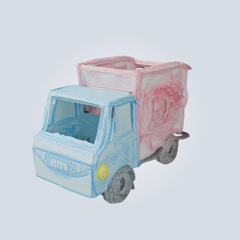 3D model generated from a photo of a crayon truck